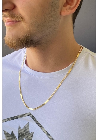 Zümrüt Sarraf 14 Ayar Altın Erkek Dikdörgen Plakalı Köşeli GurmetZincir Kolye