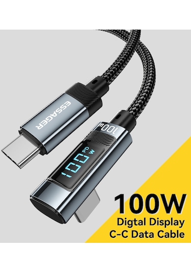 Essager Ex-47 1m Dirsek 100w Tip-c-type-c Şarj Veri Kablosu Dijital Ekran Usb-c Şarj Kablosu