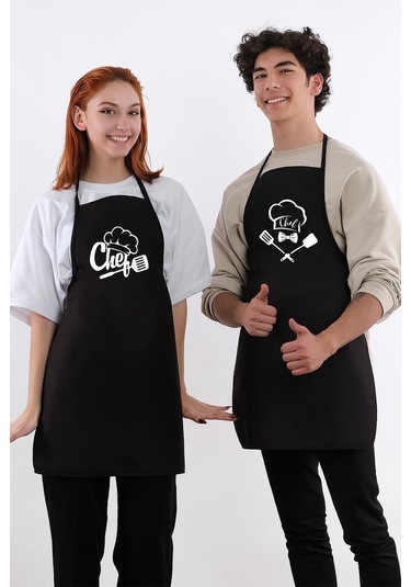 Beautiful İkili Paket Sıvı Geçirmez Su Geçirmez Mutfak Önlüğü Siyah3