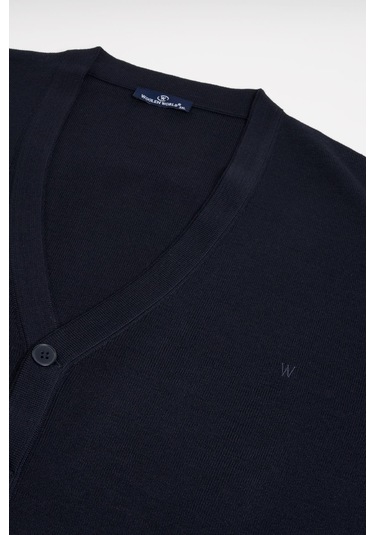 Ön Cepli V Yaka Battal Büyük Boy Düğmeli Yünlü Triko Hırka Lacivert