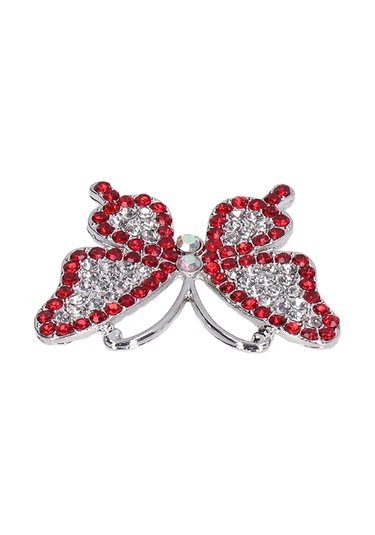 Lemestar Kırmızı Ab Renkli Kelebek Desenli Cam Ve Metal Broş - 5 Adet Paket - Gömlek, Elbise, Telefon Kılıfı Dıy Dekorasyon Aksesuarı Kırmızı
