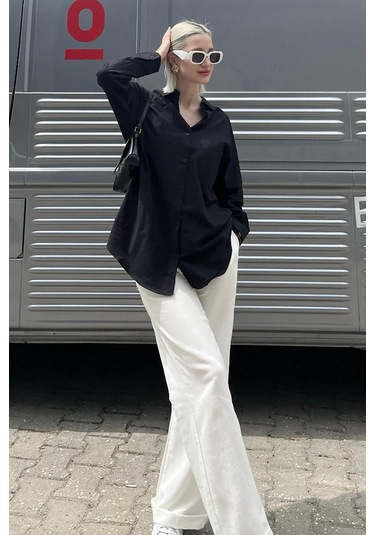 Madmext Mad Girls Siyah Oversize Gömlek Mg1369-siyah Siyah