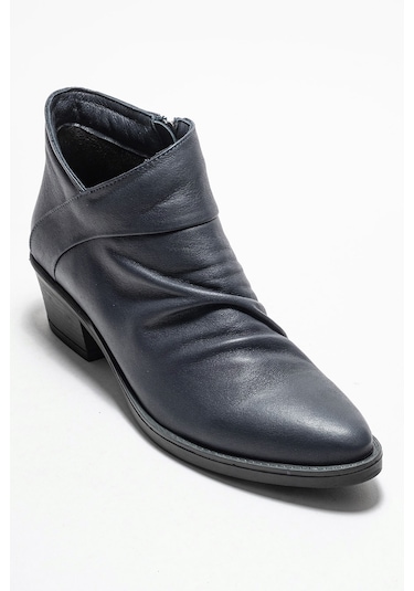 Rule Lacivert Hakiki Deri Kadın Kalın Topuklu Bot Lacivert