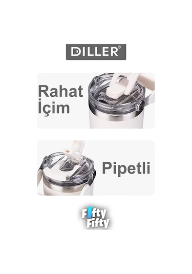 Dıller Tumbler 950 Ml Tek Kapak Çift Kullanım Pipetli/pipetsiz Taşıma Kulplu Çelik Termos-ffdıllerd9358 Çok Renkli