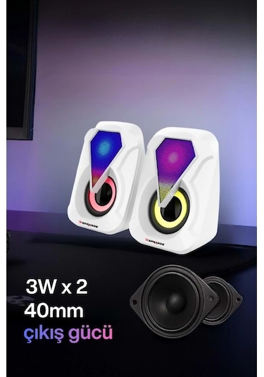 Sprange Sr-pn785 2.0 Rgb Işıklı Multimedia 5v 3w 2 Gaming Oyuncu Speaker -beyaz