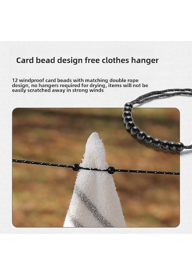 Siyah 3m Çamaşır İpi, Askısız, Yansıtıcı, Rüzgar Geçirmez, Ayarlanabilir, Taşınabilir Depolama Siyah