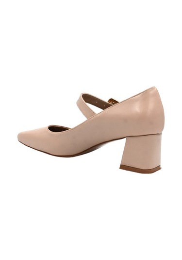 Beyaz London Atkı Tokalı Topuklu Kadın Ayakkabı Nut NUT