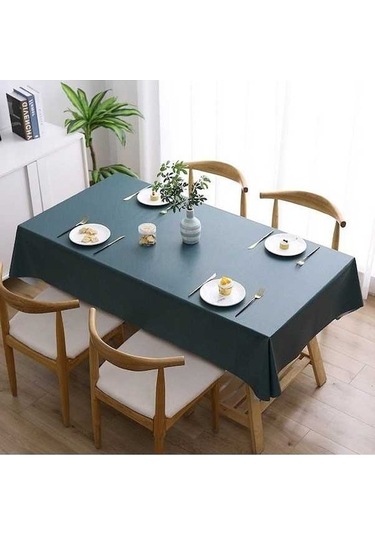 Fastbuy Düz Renk 140x180cm Pvc Masa Örtüsü - Su Geçirmez Koyu Yeşil Koyu Yeşil