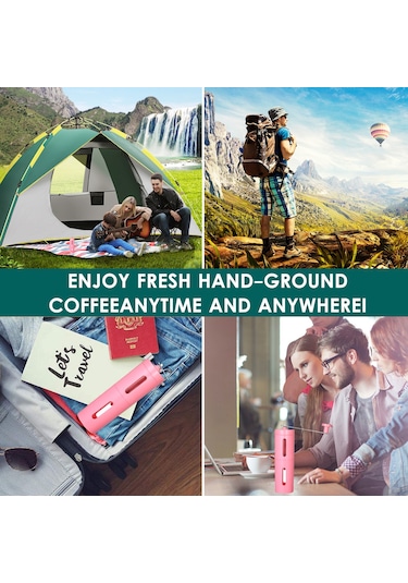 Wezone Elle Döndürülür Fincan Kahve Değirmeni - Zeytinyağlı Biber / Bakliyat Değirmen Aleti, İnce-orta-kalın Ayarlanabilir, El İşlemli Minyatür Model Pembe