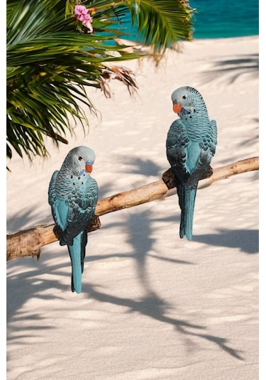 2 Adet Yeşil El Boyaması Muhabbet Kuşu Duvar Balkon Bahçe Süsü