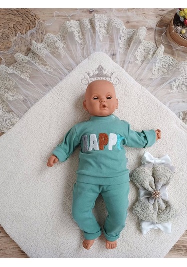 Yenidoğan Kuzulu Taç Nakış Güpürlü Fiyonklu Duvaklı Prizma Taş Unisex Kundak Bebek Battaniyesi Ekru Ekru