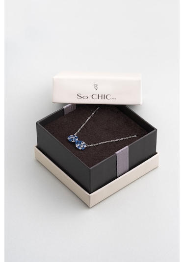 So Chic Sonsuz Mavi 18 Ayar Beyaz Altın Kaplama 45 Cm Gümüş Kolye Beyaz