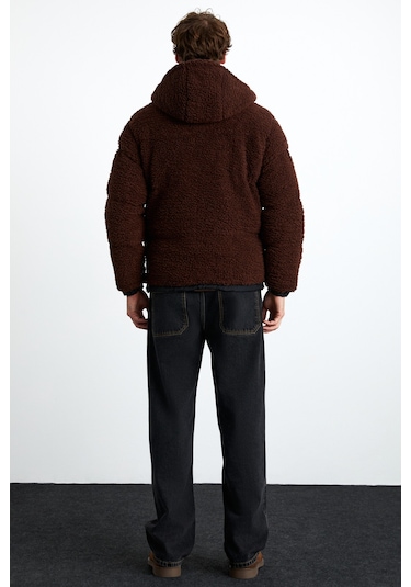 Vancuover Erkek Peluş Kumaşlı Çok Kalın Şişme Dış Giyim Casual Kahverengi Mont