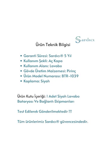 Sardıcı Lavabo Musluğu Mat Lavabo Bataryası Siyah