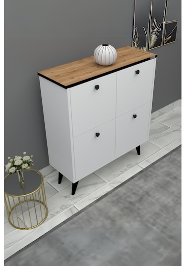 %100 Mdf Akus 4 Kapaklı Ayaklı Ayakkabılık Üstü Falez Beyaz