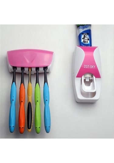 Yeşil Otomatik Tembel Diş Macunu Dispenseri 5 Diş Fırçası Tutucu Sıkacağı Banyo Raf Aksesuarları Yeşil