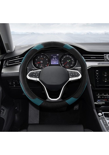 Jeehugo Kabuk Deri 37-38cm Evrensel Direksiyon Kılıfı - Karbon Fiber Desenli, Soluklastırıcı, Kaymazsız, Koruyucu, Yeşil Yeşim Rengi Koyu Yeşil