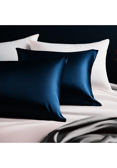 2 Adet Özel Seri İpek Saten Yastık Kılıfı 50x70 Cm Konforlu Uyku Lacivert