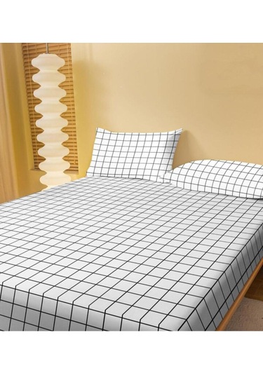 Totem Desenli Lastikli Çarşaf Seti - Tek/ Çift/ Battal Boy Beyaz