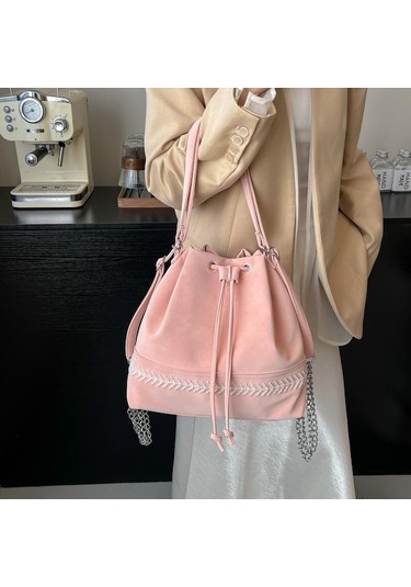 Novahub Kadın Zincirli Çanta İpli Kova Omuz Çantası Çok Fonksiyonlu Sırt Çantası Kahverengi Kahverengi