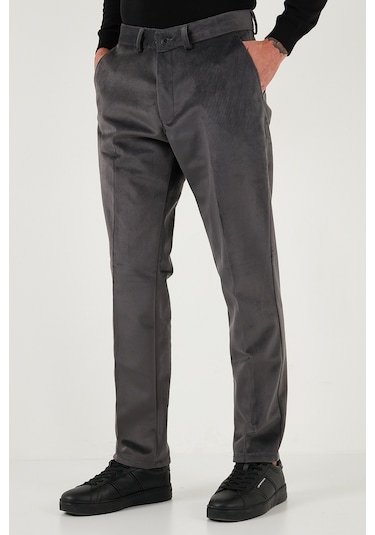 Buratti Normal Bel Regular Fit Düz Paça Erkek Kadife Pantolon 645Merlin Gri