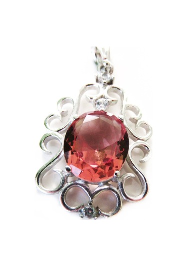 Gümüş Zultanit Oval Taşlı Desenli Kolye