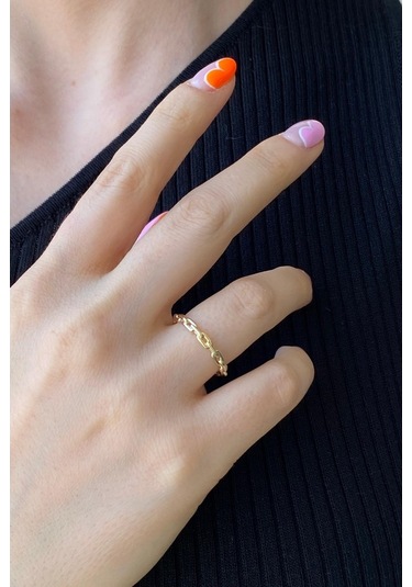 Zümrüt Sarraf 14 Ayar Yeşil Altın Kadın Minimal Zincir Yüzük 553891704