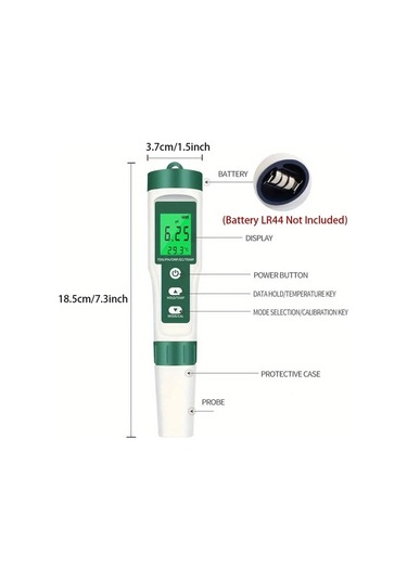 Meridiangoods Yeşil 9'u 1 Arada Su Kalitesi Test Kalemi Ph Orp Ec Tds Sıcaklık Ölçer Taşınabilir