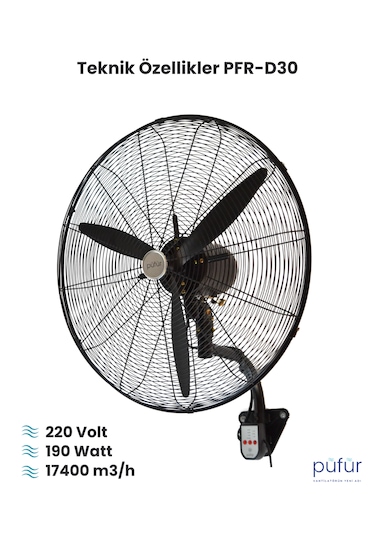 Püfür Kumandalı, Sanayi Duvar Tipi Endüstriyel Vantilatör 75 Cm
