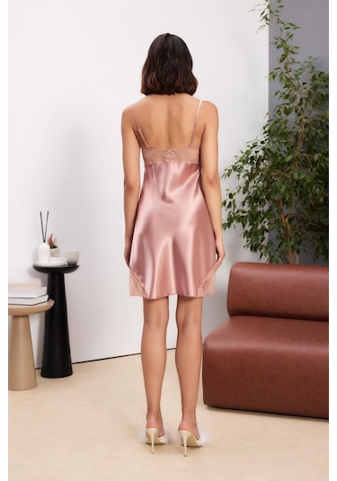 Pierre Cardin Brandy Saten Dantelli Kadın Gecelik Sabahlık Takımı 4510 Brandy