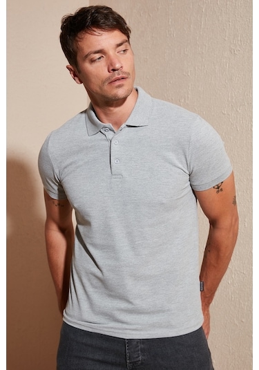 Buratti Pamuklu Regular Fit Düğmeli Erkek Polo Yaka T Shirt 5902127 Gri Melanj