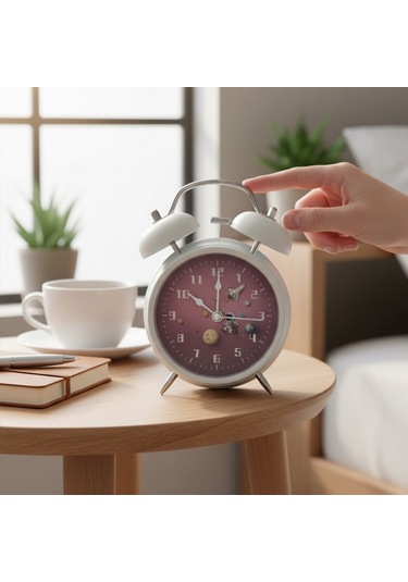 Astronot Tasarımlı Kırmızı Masa Üstü Büyük Boy Alarmlı Çalar Saat Beyaz