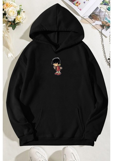 Chen Üzümlü Kekim Baskılı Sweatshirt Siyah