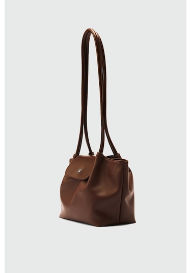 Lior Kapaklı Omuz Çanta Fındık Kabuğu Kahverengi - Altın