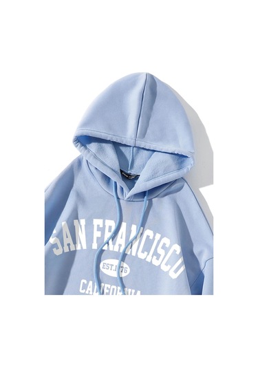 Modagen Unisex Bebe Mavisi San Francisco Baskılı Oversize Kapüşonlu Bebe Mavi