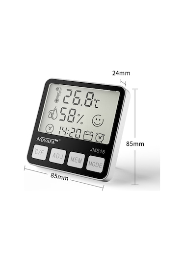 Lemestar Noyafa Jms15 Dijital Termometre Higrometre - İç/dış Mekan Sıcaklık Ve Nem Ölçer, Takvim Ve Alarmlı
