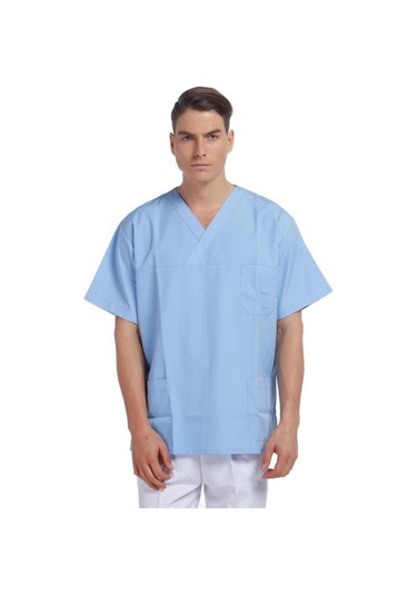 V Yaka Ceket Kısa Kol Açık Mavi