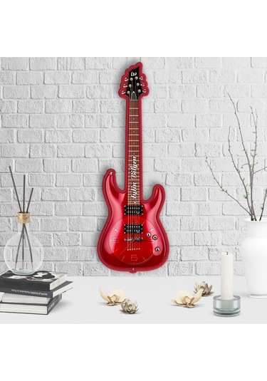Kişiye Özel Dekoratif Gitar Tasarımlı Ahşap Duvar Saati - 4 Çok Renkli