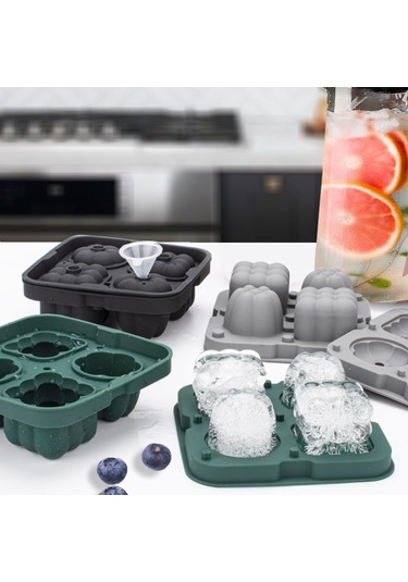 2'si 1 Arada Buz Küpü Tepsisi Yeniden Kullanılabilir Silikon Buz Yapma Kalıbı, Huni + Buz Kelepçesi Bpa İçermez, Fda Sertifikası Yok - Gri