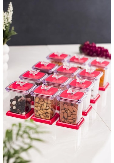 Akrilik Fuşya 12 Li Baharat Kavanozu& Baharatlık & Baharatlık Seti 200 ML ( CAM DEĞİLDİR ) Fuşya