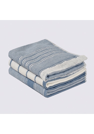 Ecocotton Elis Açık Mavi-krem 3 Parça Organik Mutfak Havlu Seti 40 X 60 Cm. Mavi - Krem