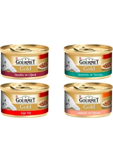 Gourmet Gold Parça Etli 4 Çeşit Karışık Konserve Yetişkin Kedi Maması 24 x 85 G