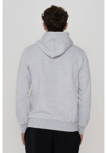 Jack & Jones Erkek Logo Baskili Kapüsonlu Sweatshirt - Deldrick 12193083 White Melange Siyah