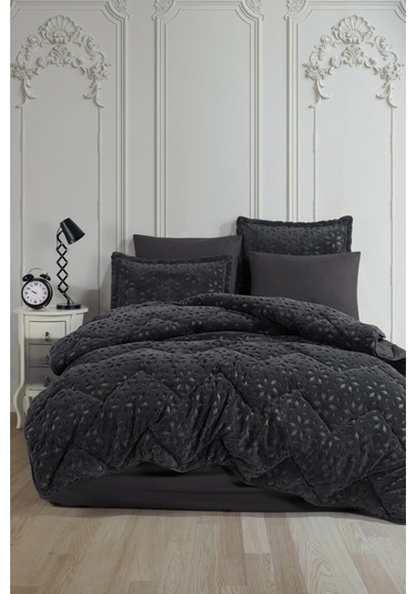 Clasy Wellsoft Jakarlı Çift Kişilik Uyku Seti Babil V1 Antrasit Antrasit
