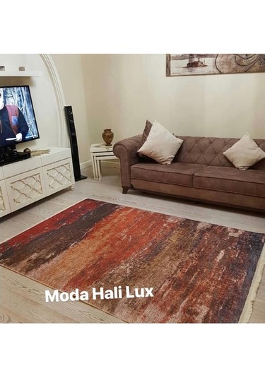 Kahve Kaymaz Taban Yıkanabilir Halı Dijital Baskı Kahverengi