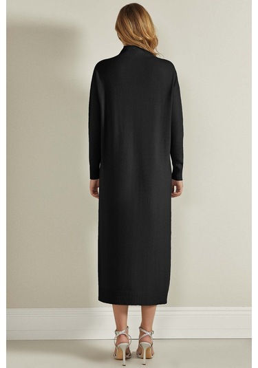 Balıkçı Yaka Siyah Triko Elbise Siyah