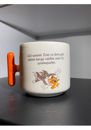Tom & Jeryy Krem Rengi Eğlenceli Yazılı Esprili Tasarım T Kupa