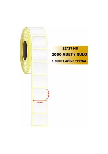 27 22 Mm 2000'li Lamine Termal Barkod Etiket 5 Rulo 10000 Adet