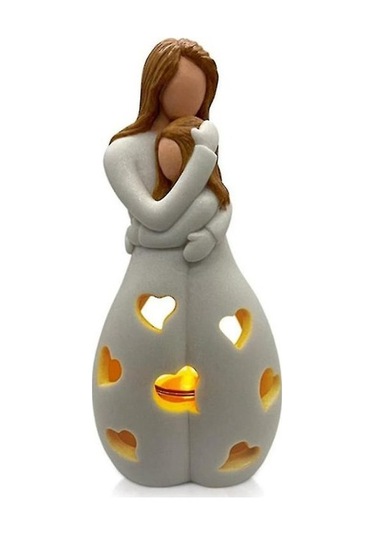 Anne Kızına Sarılma Şamdan Reçine Dekoratif Heykel Süsü