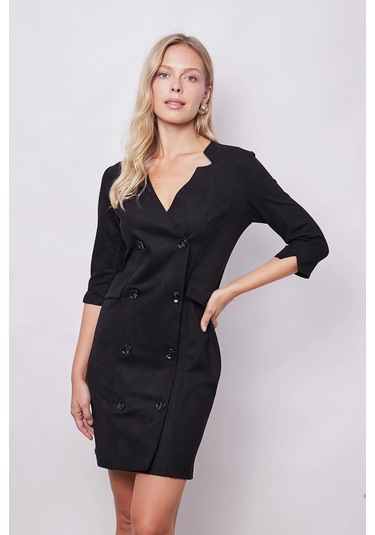 Kadın Kadife Likralı Yumuşak Dokulu Kruvaze Kapri Truvakar Kol Kolu Yırtmaçlı Ofis Ceket Elbise-siyah Siyah Kadın Kadife Likralı Yumuşak Dokulu Kruvaze Kapri Truvakar Kol Kolu Yırtmaçlı Ofis Ceket Elbise-siyah Siyah